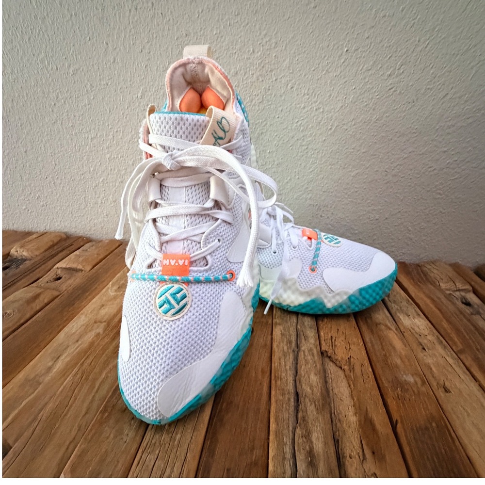 Adidas Harden Vol 6 Size 8 White Teal Orange Basketball Shoes GW9031